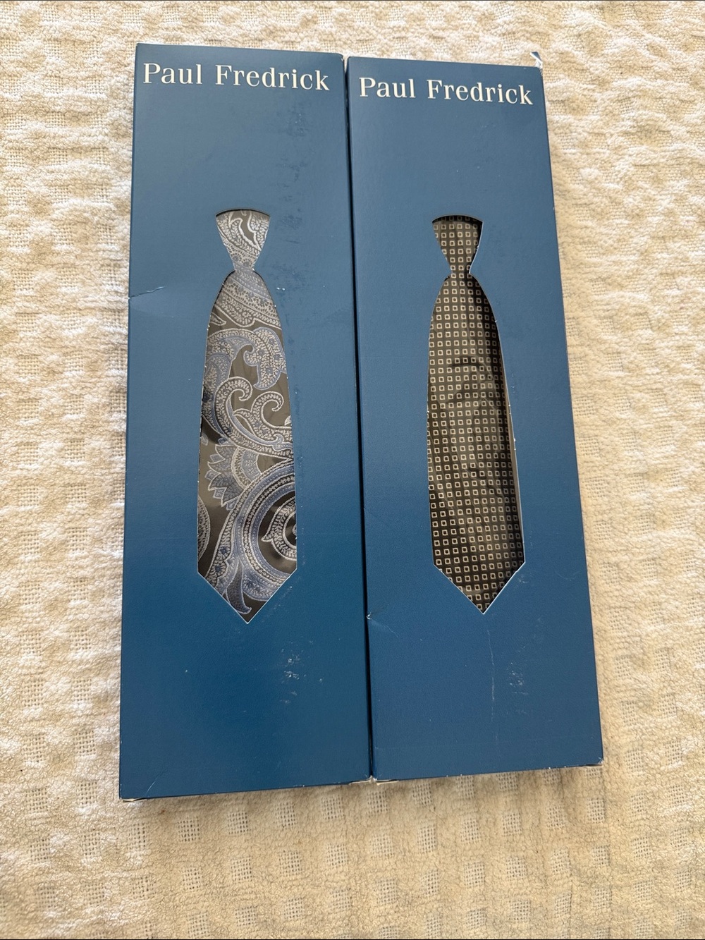Paul Fredrick Gray Paisley and Brown Geometric Silk Ties